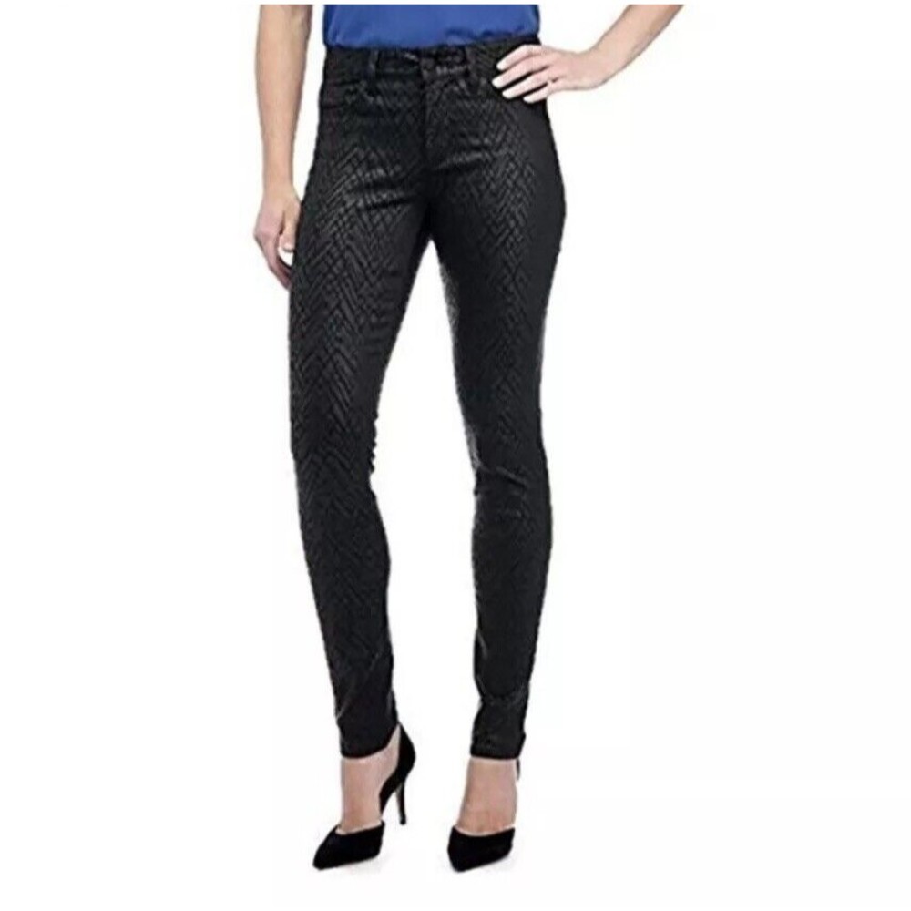 NYDJ Alina Legging Jean Pant Chevron Black Foil Print Stretch P12